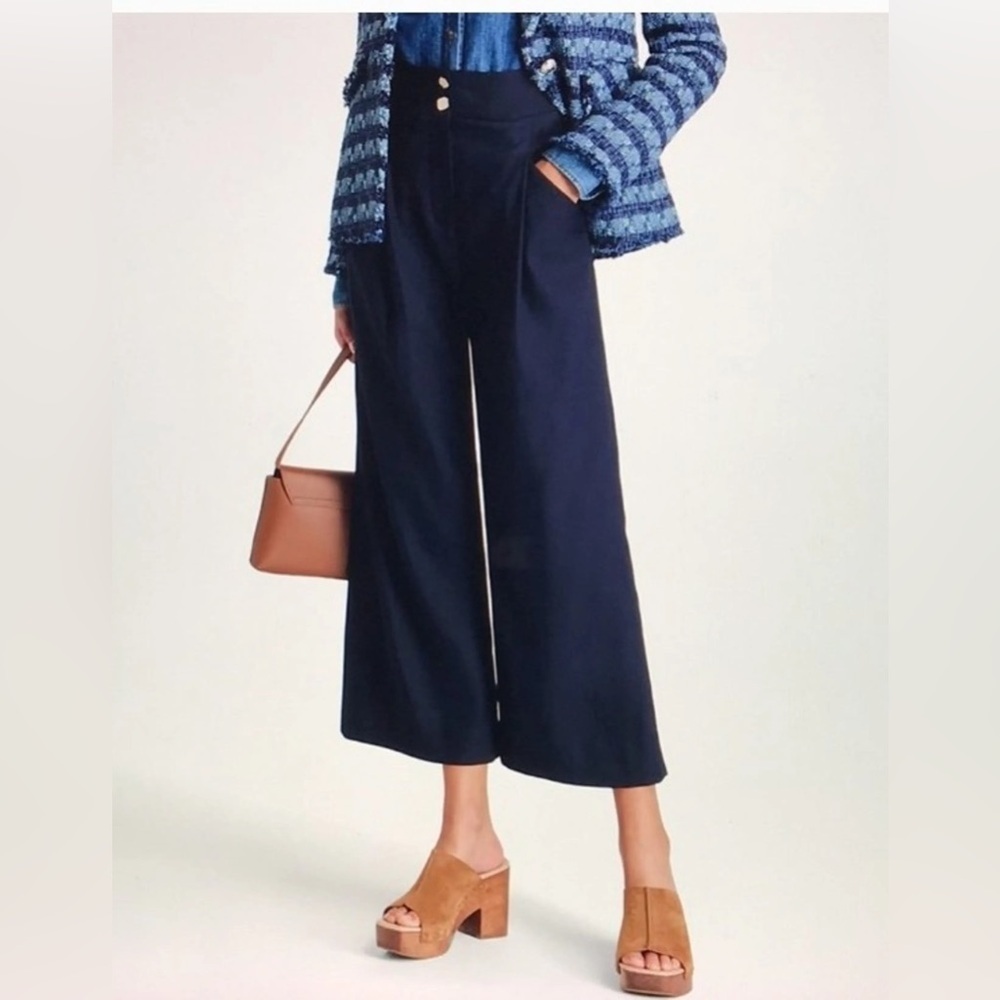 Veronica Beard Kuna Pleated Wide-Leg Crop Trouser